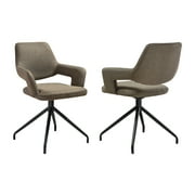 Armen Living Penny 18.5" Fabric & Metal Dining Chair in Brown/Black (Set of 2)