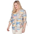 thumbnail image 3 of Alfred Dunner Womens Postcard Print Tie Sleeve Henley Top, 3 of 4