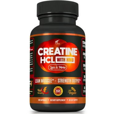 Creatine HCl with HMB Capsules, 1250 mg, 180 Count; Workout, Sports; No Load, No Bloat