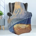 thumbnail image 4 of Fantasy Soft Flannel Fleece Throw Blanket, Watercolored Wooden Bridge Pier to the Sea Harbor Bay Coast Cloudy Day with Gull, Cozy Plush for Indoor and Outdoor Use, 70" x 90", Cream Blue, by Ambesonne, 4 of 5