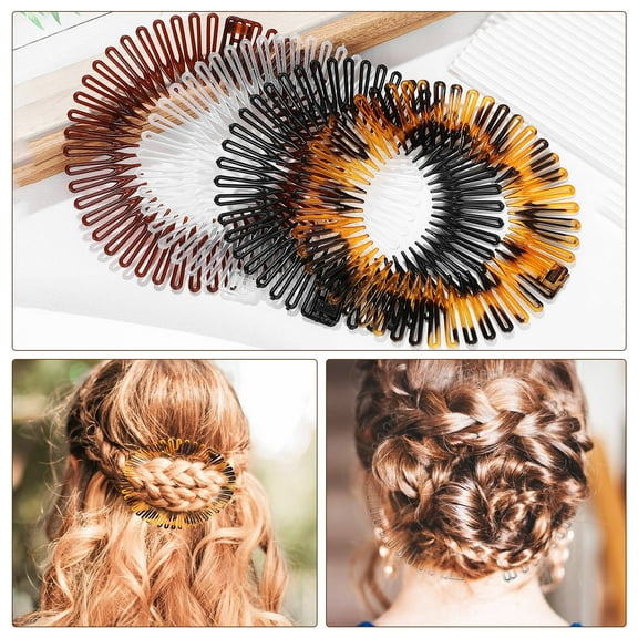 UPOUART 10Pcs Stretch Comb Hairbands Flexible Plastic Circle Comb Headband for Easy Hair Styling Assorted Colors