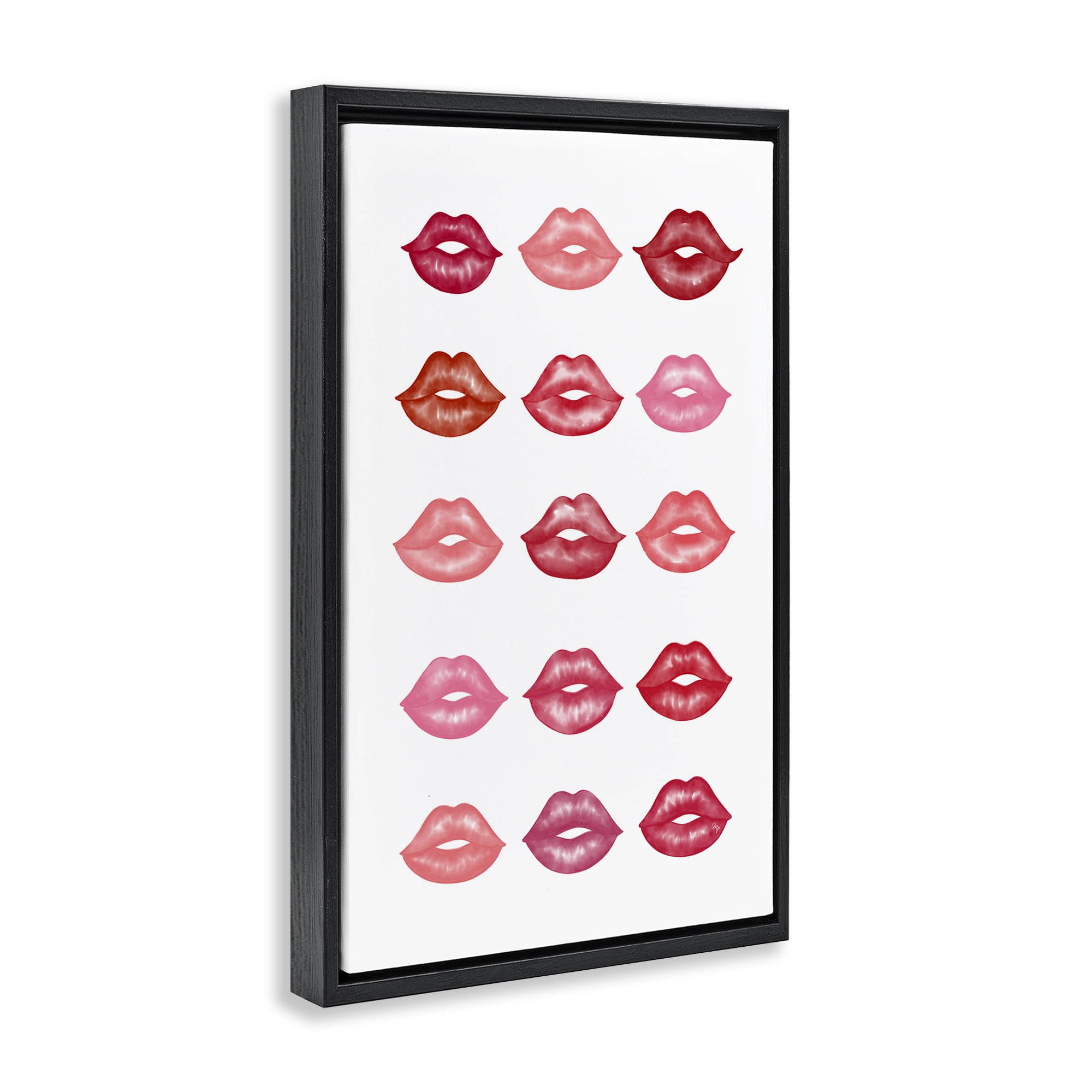 Stupell Industries Red & Pink Lips Beauty & Fashion Painting Black Floater Framed Art Print Wall Art, 21 x 31
