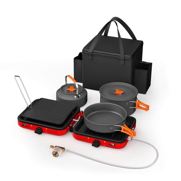 Cocina de camping portátil de 2 quemadores Hisencn, kit de 20,000 BTU