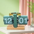 thumbnail image 4 of Reloj de escritorio plegable Reloj mecánico plegable Base de madera Decoración Reloj de mesa vintage Verde, 4 of 7