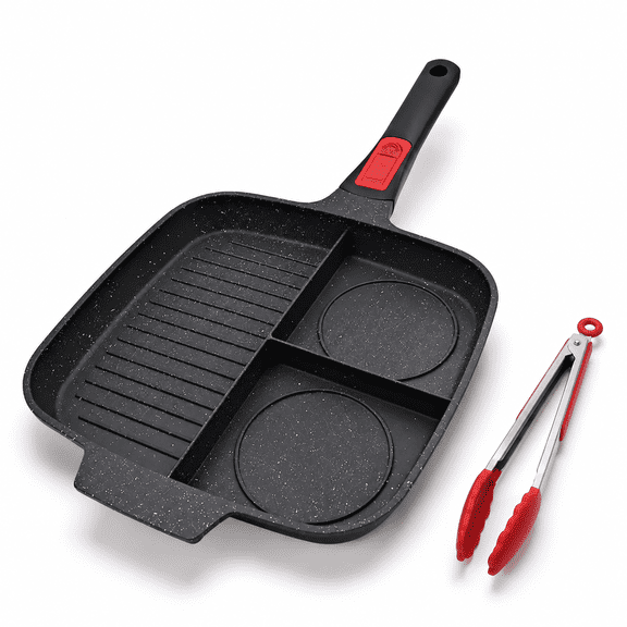 Black no lid 3-in-1 Nonstick Divided Grill Pan For Stove Tops