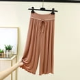 thumbnail image 2 of SROBPTY Womens Pajama Shorts Solid Capris Elastic Waist Wide Leg Pants, 2 of 5