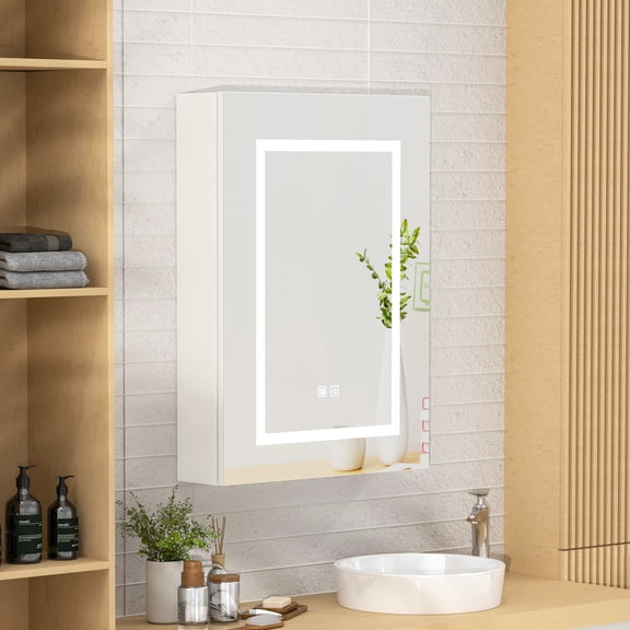 Hironpal LED Medicine Cabinet with Mirror and Defogger, 27.6" X 19.7" Wall Mounted Bathroom Cabinet Brightness Adjustable and 3 Light Colors
