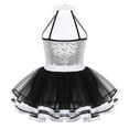 thumbnail image 2 of Kaerm Kids Girls Modern Dance Leotard Dress Halter-Neck Sleeveless Sequins Mesh Tutu Dress White 14, 2 of 7