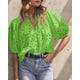 thumbnail image 5 of Remera PRETTYGARDEN Verde Pasto Cuello en V con Encaje XXL, 5 of 7