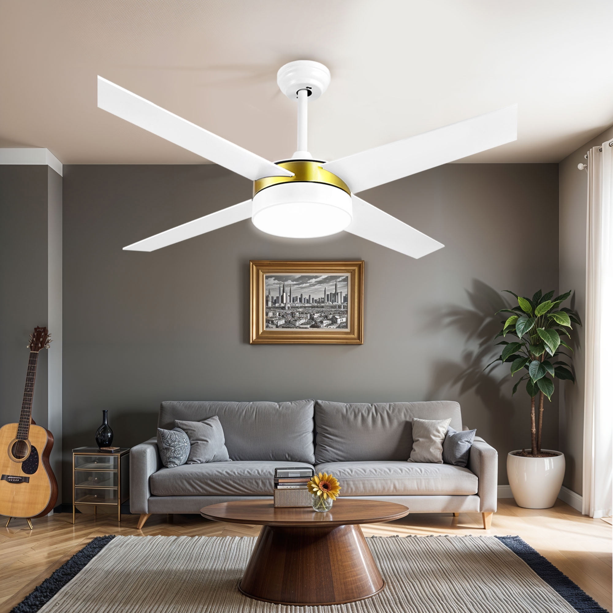 Uforic 52 Inch Ceiling Fans with Light and Remote, Modern Dimmable Fan for Indoor Outdoor