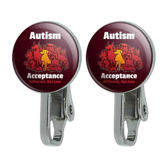 Autism Acceptance Different Not Less with Cute Dogs Novelty Clip-On Stud Earrings