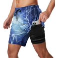 thumbnail image 1 of Sunyuer Men's Swim Trunks with Compression Liner 2-in-1 Drawstring Swimming Shorts Quick Dry Beach Board Shorts with Pockets, Flash Lightning Thunderstorm, L, 1 of 8