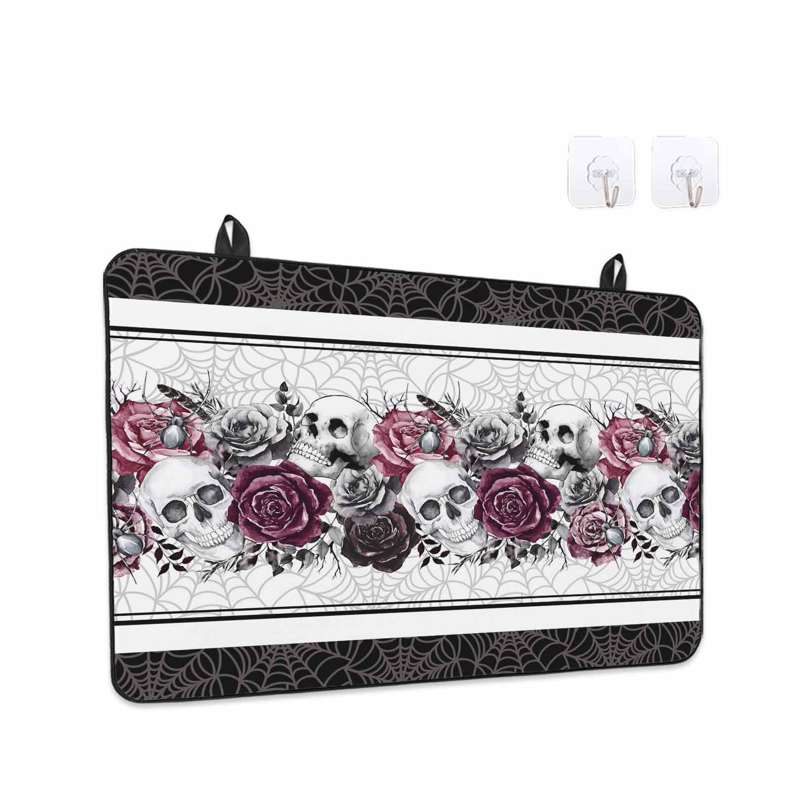 Halloween Stove Top Cover for Electric Stove, Heat-proof & Non Slip Glass Top Stove Cover Protector, Black Purple Skull Roses Horror Flower Kitchen Flat Cooktop Rubber Mat 24x21 Inches