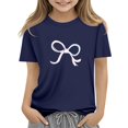 thumbnail image 2 of CCRFTGI Shirt for Children Girls Size 10-12 Funny Preppy Bowknot Print Shirts Fashion Tee Summer Tops Short Sleeve Crew Neck Girls Clothes Navy 13-14 Years, 2 of 6