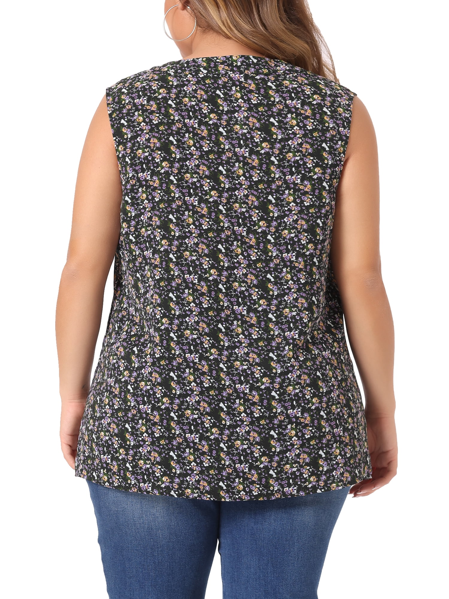 DARING DIVA Women's Stylish Plus Size Floral Sleeveless Tank Tops 3X Black