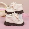 thumbnail image 4 of Toddler Booties Kids Lined Bow Princess Leather Short Boots Windproof Girls Ankle Boots White 7 Y-8 Y, 4 of 7