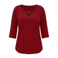 thumbnail image 6 of Vivianyo HD Women's V Neck Tunic Shirt, Curved Hem Three Quarter Sleeve Solid Top for Women, Fall Stretch Casual Shirt for Shopping Trips and Daily Errands, Sizes L-5XL, 6 of 8