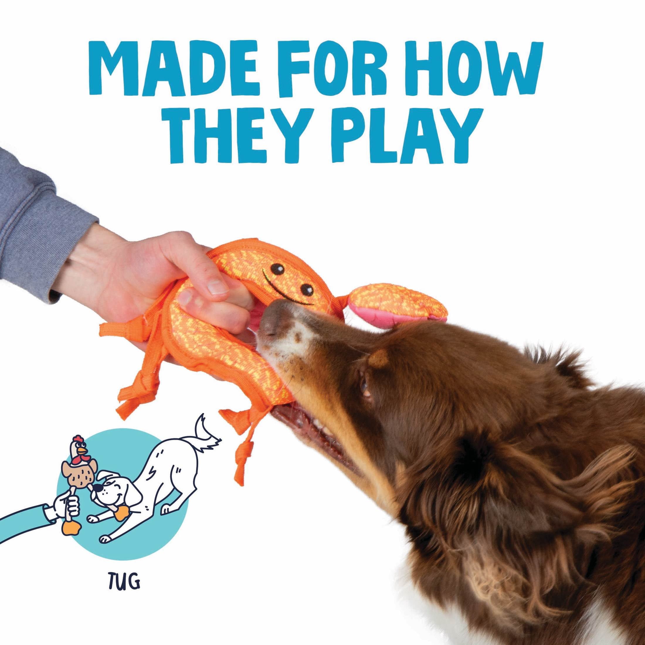 goDog Tough Guard Curtis Crab Squeaky Dog Toy, Plush with Chew Guard Technology, Orange, Large