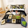 thumbnail image 3 of Homewish Dino Patchwork Grid Queen Comforter Set,Retro Animal Comforter Sets Queen,Beige,Black Reversible,3pcs,1 Comforter and 2 Pillowcases, 3 of 7