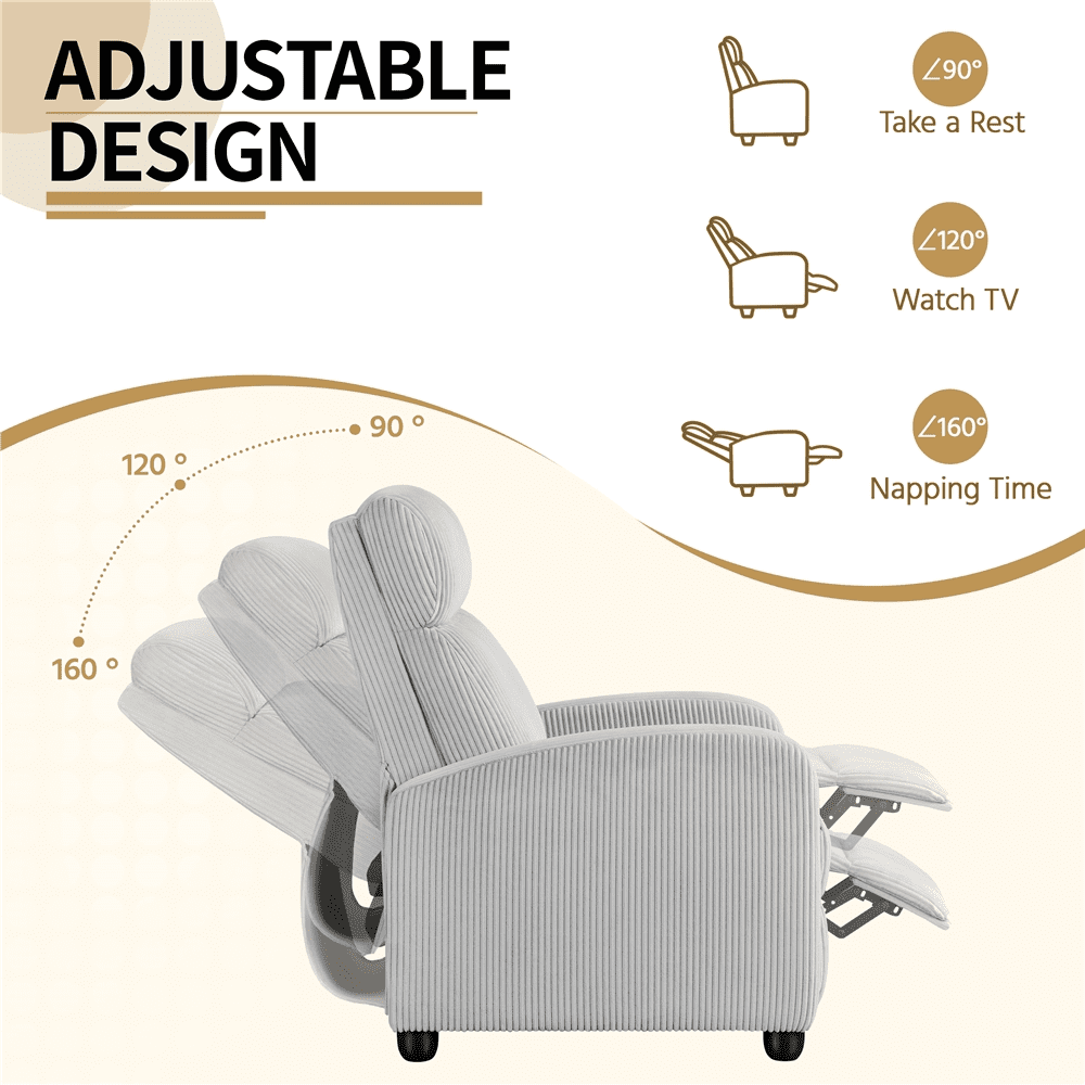 Renwick Corduroy Upholstered Adjustable Recliner Chair with Pocket Springs, Light Gray