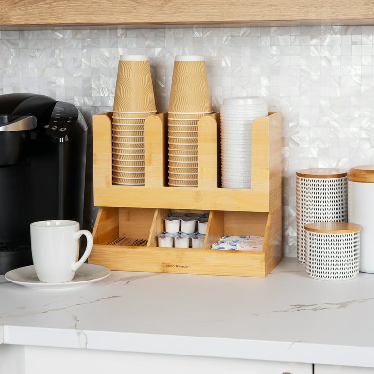 Coffee Bar Accessories and Organizer Countertop, Coffee Station Organizer  with Drawer Wood Kitchen Countertop Organizer, Coffee Syrup and Snack