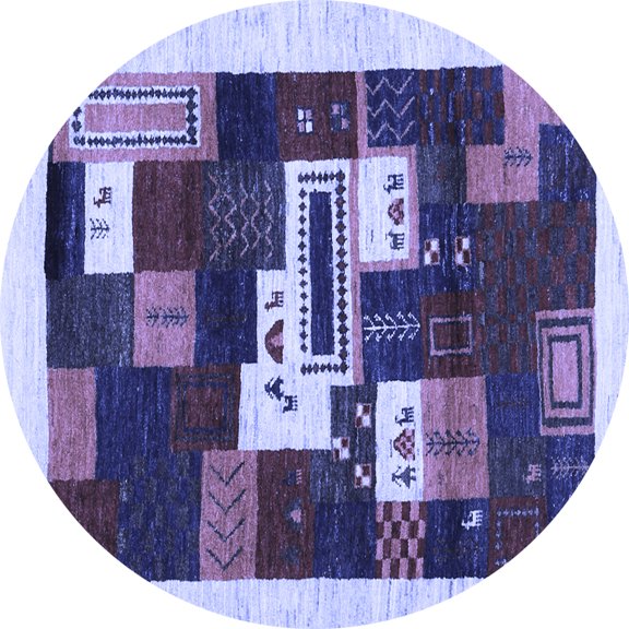 Ahgly Company Indoor Round Abstract Blue Contemporary Area Rugs, 3' Round