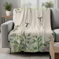 thumbnail image 2 of Hummingbird Blanket Soft Cozy Warm Twin Blanket for Bed, Plush Fuzzy Flannel Fleece Blankets for Sofa, Sage Green Botanical Leaf Vintage Botanical Throw Blankets for Couch, Gifts for Men, 60"x80", 2 of 9