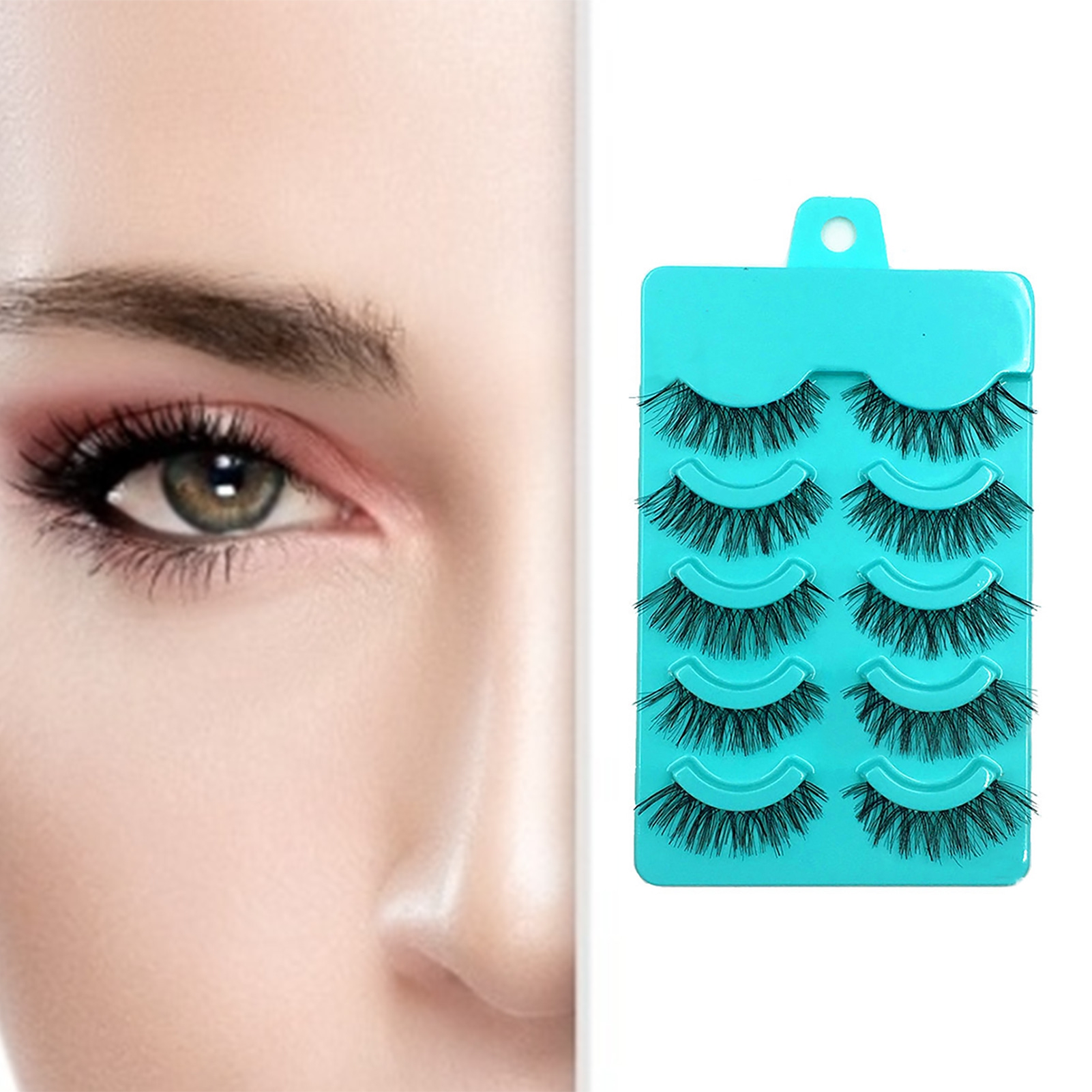 Women 5 Pairs Natural Long Thick Cross False Eyelashes Fake Eye Lashes for Makeup Studio