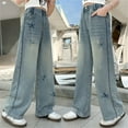 thumbnail image 4 of SGMVNU Girls Fashion Cute Pants Elastic Waist Wide Leg Jeans Casual Pants with Pockets Casual Pants for Girl 12-13 Years z51015C-Blue, 4 of 5