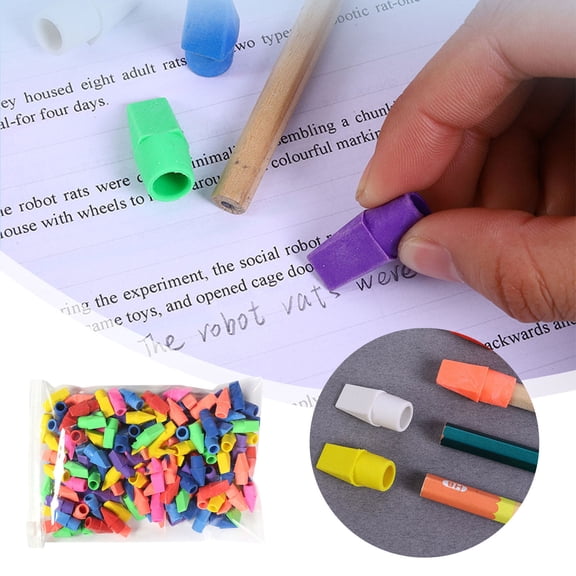 200 Pack Pencil Cap Erasers Toppers, Pencil Top Erasers Latex Free Assorted Colors, Durable Bulk Erasers for Home Office Classroom, Easy to Replace, Office Supplies