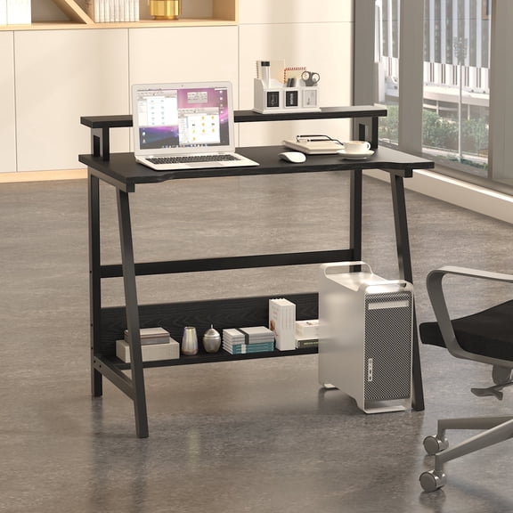 ALISENED Computer Home Office Desk with Monitor Stand, 31.5 inch Desk for Small Spaces with Shelf