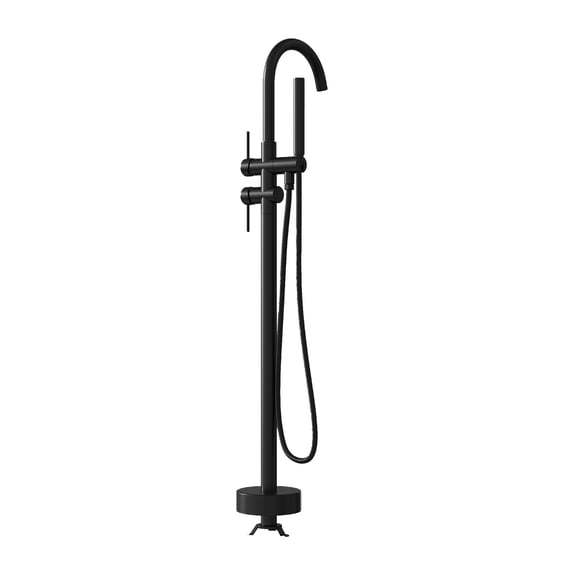 Freestanding Bathtub Faucet – Floor Mount Tub Filler with Hand Shower, 360° Swivel Spout, Single Handle for Cleaning Bathing Matte Black/Silver