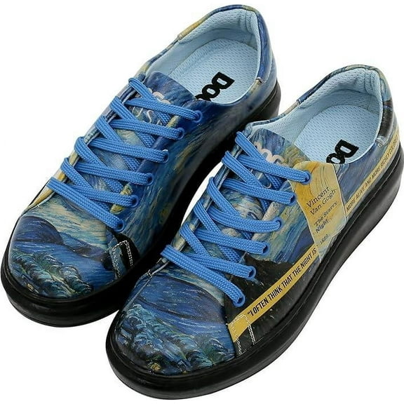 DOGO Wedge Sneakers for Women - Handmade and Vegan Leather Platform Sneakers for Women, Unique Chunky Sneakers The Starry Night Design, Size 5