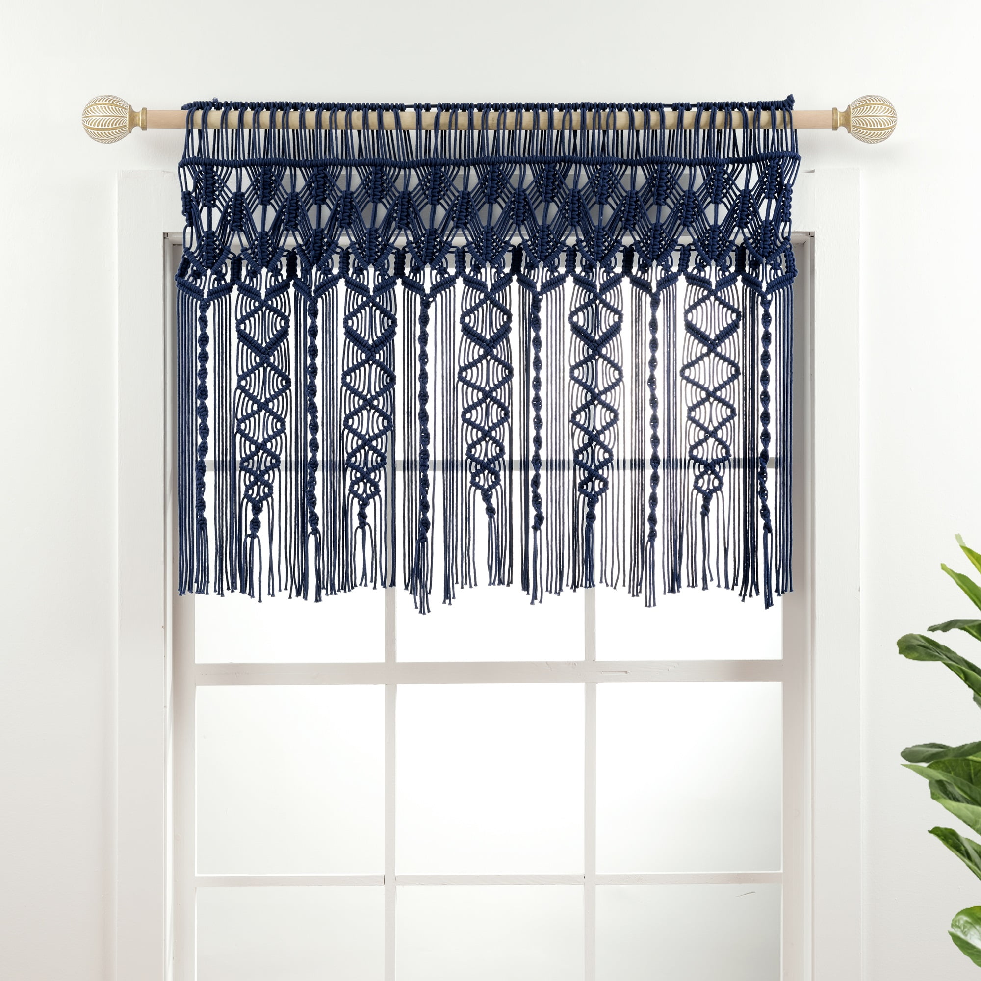 Lush Decor Boho Macrame Textured Cotton Valance/Kitchen Curtain/Wall