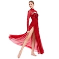 thumbnail image 2 of Doomiva Womens Lyrical Dance Dress Sequin Long Sleeve Tulle Flowy Maxi Long Dress Burgundy S, 2 of 7