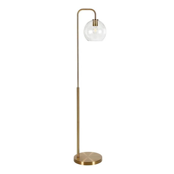 Harrison 62 in. Brass Finish Arc Floor Lamp with Glass Shade