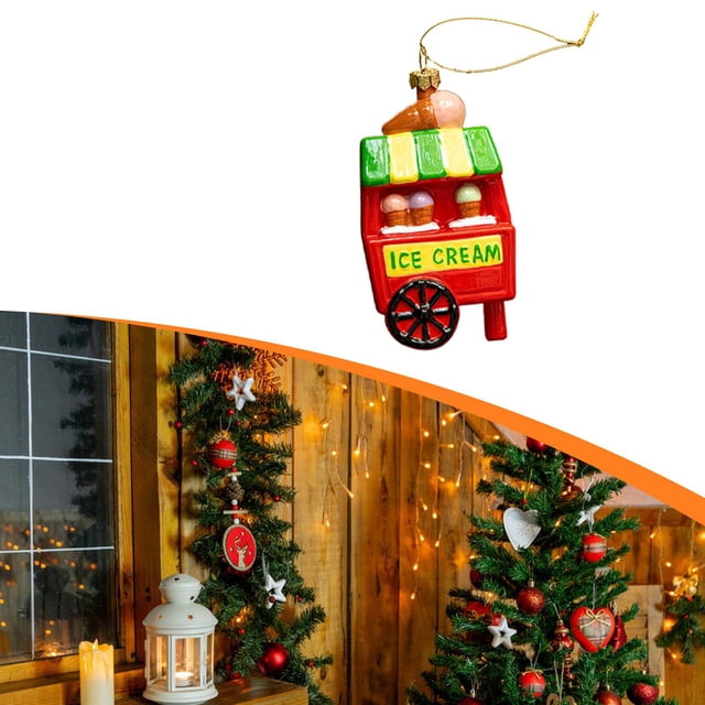 Adorno Navidad Xmas Colgante Ornamento Árbol Decorativo Detalles Intrincados Reutilizable PP Adecuado para Fiesta Decoración Hotelera Club Event Camión de helados