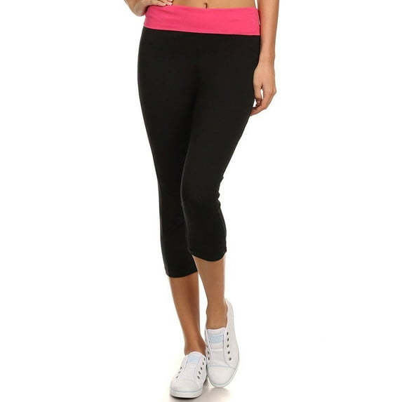 Juniors Fold Over Banded Waist Capri Length Workout Yoga Pants