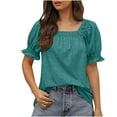 thumbnail image 2 of Babysbule Women Summer Tops Shirts Womens Casual Solid Color Square Neck Short Sleeve Tops Blouses, 2 of 8