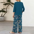 thumbnail image 7 of Vintage Ditsy Floral Print Two Piece Set for Women, 3/4 Sleeve Button Down Top & Wide Leg Pants - Retro Boho Casual Lounge Outfit with Flowy Trousers Navy L, 7 of 7