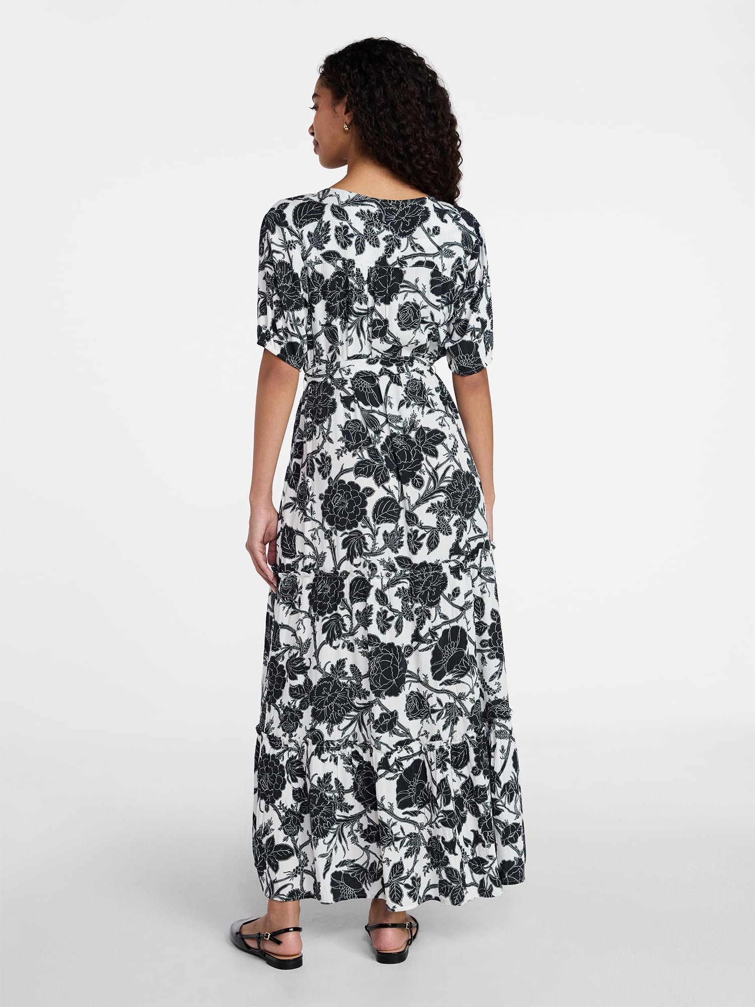 Time and Tru Women’s Crinkle Maxi Dress with Short Sleeves, Sizes XS-XXXL