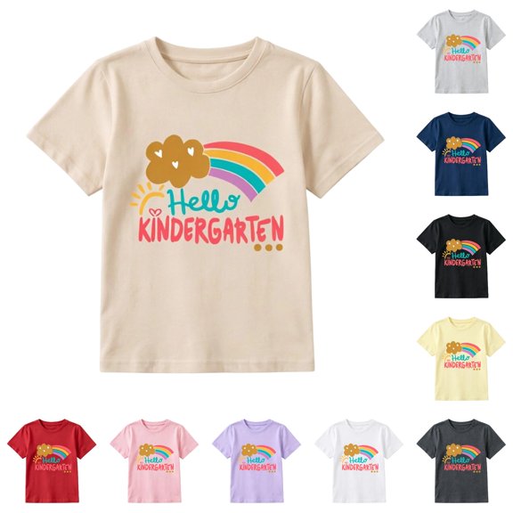 JCCXIN Little Girls First Day Of School Tees Kindergarten Back To School Clothes Sun Rainbow Graphic Tops Crew Neck Short Sleeve Loose Fit Cute Festival Casual Everyday Wear,Beige,2-3 Years