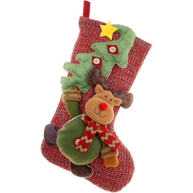 Calcetín navideño, calcetín navideño grande para colgar, diseño de Papá Noel, renos y muñecos de nieve