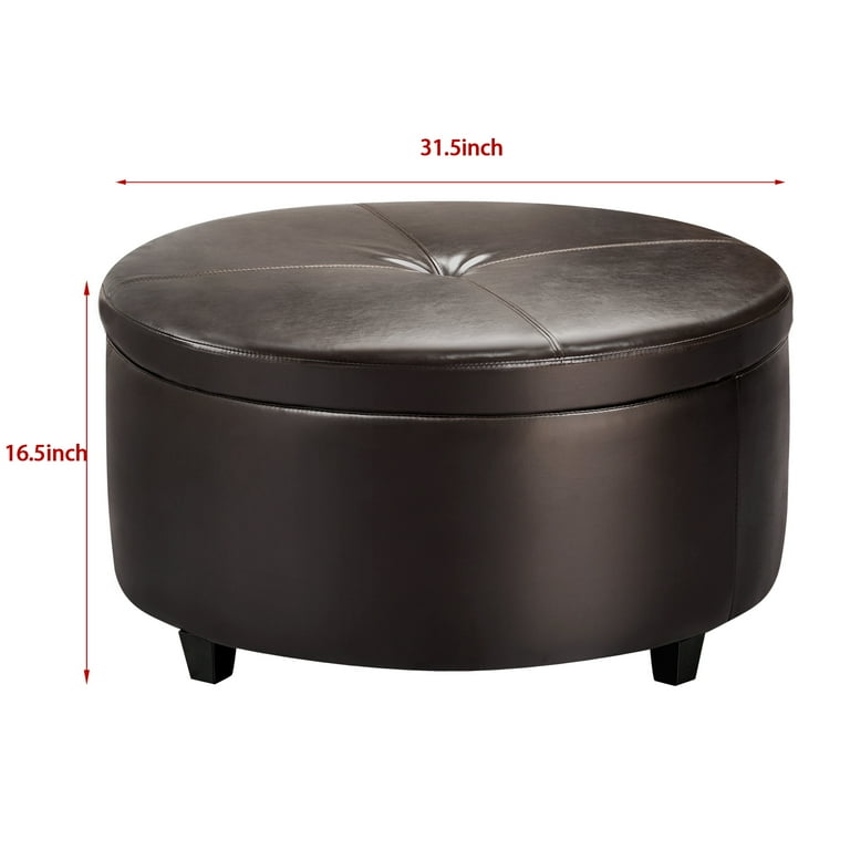 Lacoo Large Round Storage Faux Leather Ottoman Comfort Footrest