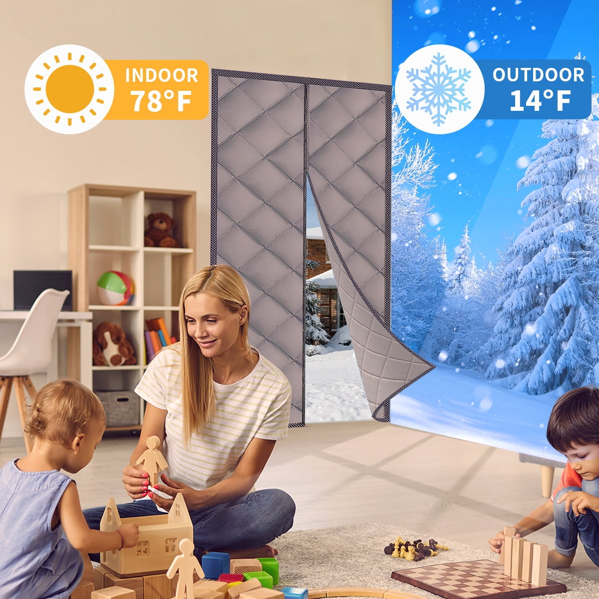Winter Insulated Door Curtains Magnetic Thermal Insulated Door Cover Upgraded Oxford Cloth for Winter/French/Patio/Sliding Glass Doors Grey 34"x 83"