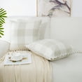 thumbnail image 3 of Unique Bargains 2-Pack Pom Plaid Decorative Throw Pillow Cover 18" x 18" Cream Beige White, 3 of 8
