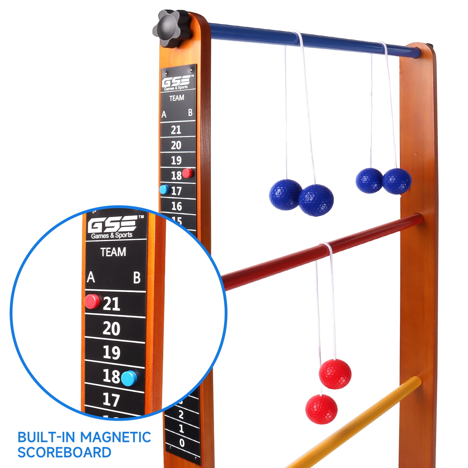 GSE Games & Sports Expert Solid Wood Ladder Ball Toss Game Set with Ladder Ball Bolas & Carrying Case for BBQ, Tailgating, Camping, Beach, Backyard Gatherings
