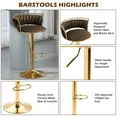 thumbnail image 2 of DREAMSIDEA Swivel Bar Stools Set of 2 Modern Velvet Upholstered High Back Adjustable Bar Chairs with Golden Footrest for Kitchen Counter Square Island, Coffee, 2 of 5