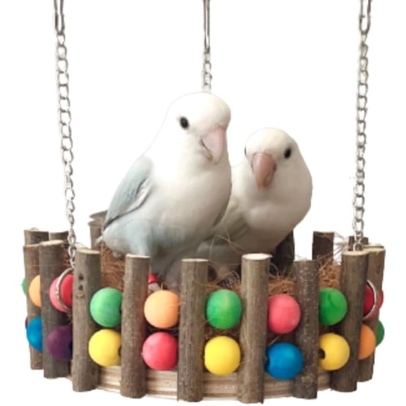 Wooden Bird Swing Toy Bed with Coconut Fiber for Cage Chewable Climbing Bridge Bird Training Stand Hanging Bed for Conures Cockatiels Budgies Lovebird Promotes Exercise and Fun Random Color