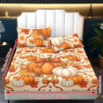 thumbnail image 6 of Garronmavis Autumn Pumpkin Bow Twin Size Bedding Set, 2 Pillow Shams & 1 Deep Pocket Fitted Sheet, Fall Maple Leaf Acorn Print Soft Breathable Bed Cover, 152cm*203cm, 6 of 7